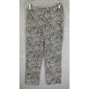 Talbots 4 Heritage Ankle Pants Side Zip Straight Taupe Black Paisley on White